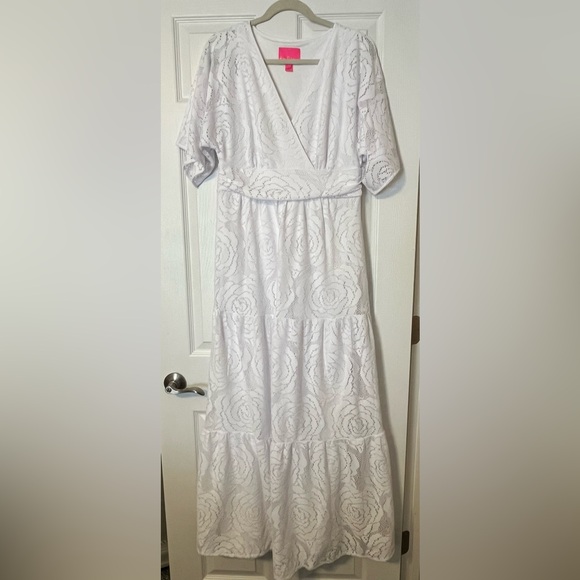 Lilly Pulitzer Parigi Maxi Dress Resort White Bungalow Blossom Lace Large - Picture 1 of 6